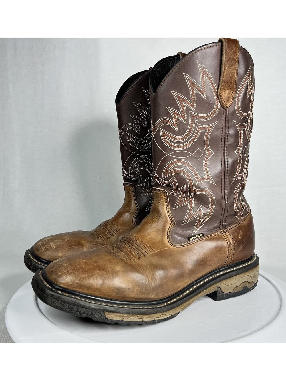 Laredo Hammer Waterproof Work Boots Tan 68311 Cowboy Round Men's US 9 D